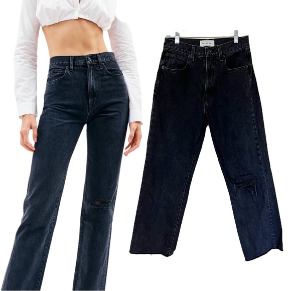 SLVRLAKE London Frayed Leg Raw Hem High Waisted Jeans Size 27 in Long Gone Wash